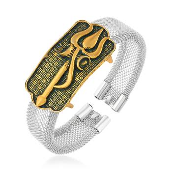 brass anti tarnish silver plated trishul damru shiva adjustable kada cuff bracelet 2