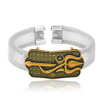 brass anti tarnish silver plated trishul damru shiva adjustable kada cuff bracelet 3