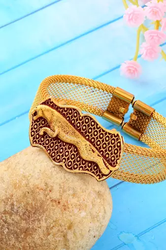 brass goldplated running jaguar tiger adjustable kada cuff bracelet trending