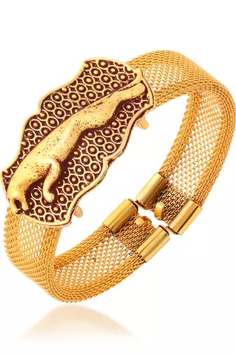 brass goldplated running jaguar tiger adjustable kada cuff bracelet trending