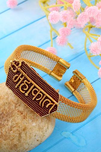 brass goldplated mahakal shiv adjustable kada cuff bracelet