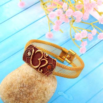 Brass antique gold om adjustable kada cuff bracelet 1