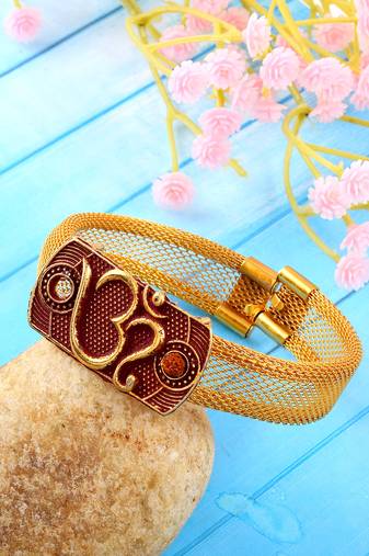 Brass antique gold om adjustable kada cuff bracelet