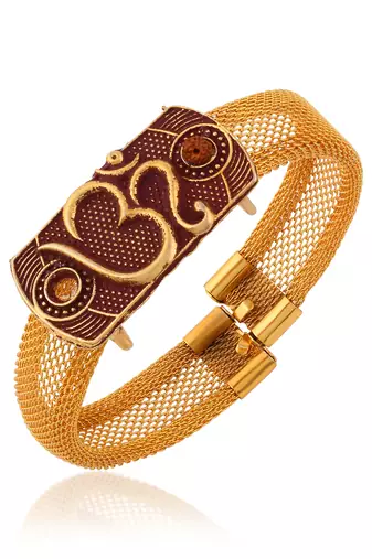 Brass antique gold om adjustable kada cuff bracelet