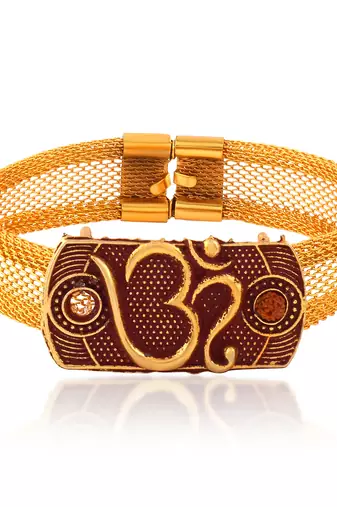 Brass antique gold om adjustable kada cuff bracelet