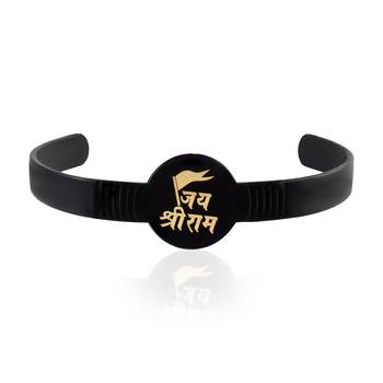 Brass black rhodium jai shri ram kada cuff bracelet hindu temple 2