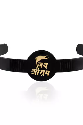 Brass black rhodium jai shri ram kada cuff bracelet hindu temple