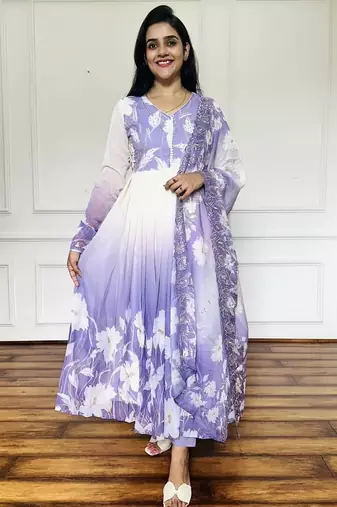 Elegant Digital Print Work Designer Anarkali Three Piece Set