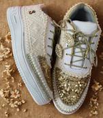 Ivory solid synthetic sneakers