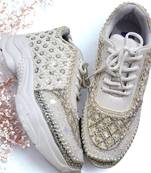 Ivory solid synthetic sneakers