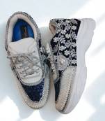 Blue solid synthetic sneakers