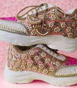 Pink solid synthetic sneakers