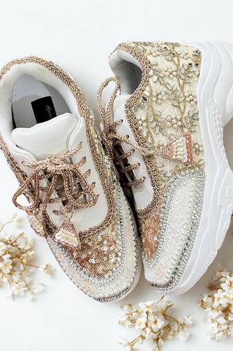 Rose gold solid synthetic sneakers