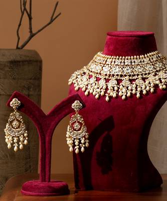Gold plated kundan pearl necklace set 1