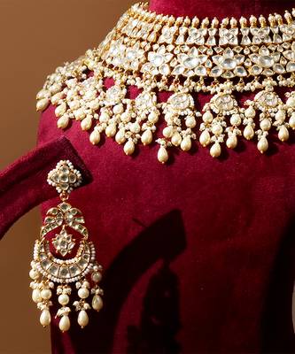 Gold plated kundan pearl necklace set 2