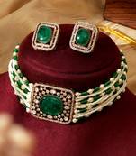 Gold plated green stone kundan Choker necklace set