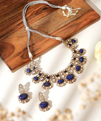 Gold plated blue stone kundan necklace set 1