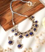 Gold plated blue stone kundan necklace set