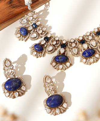 Gold plated blue stone kundan necklace set 2