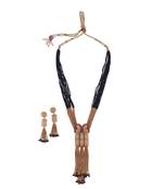 Traditional temple chain lariat black bead gold plated long bead chain mangalsutra set for women