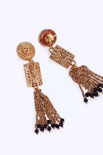 long black bead mangalsutra set with temple pendant & earrings