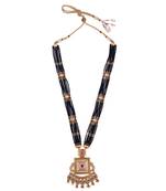 Traditional flower and square shape black bead gold plated long bead chain mangalsutra for women