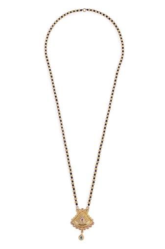 Traditional oval golden balls gold plated long bead chain mangalsutra for women