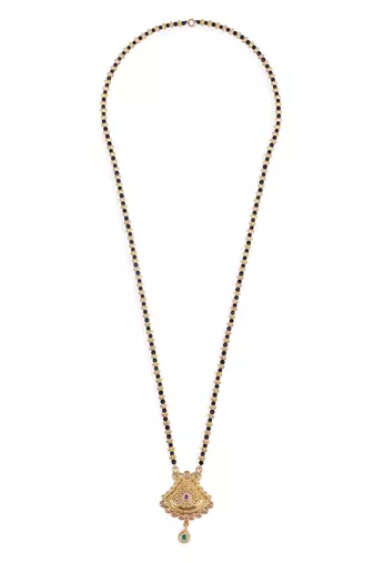 Traditional oval golden balls gold plated long bead chain mangalsutra for women