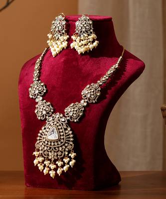Gold plated kundan pearl necklace set 1