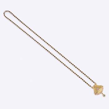 gold tone long mangalsutra with black beads & oval pendant 3