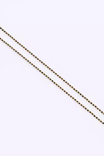 gold tone long mangalsutra with black beads & oval pendant