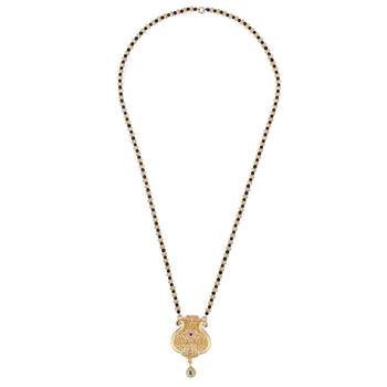 Traditional oval and kalash shape golden balls gold plated long bead chain mangalsutra for women 1