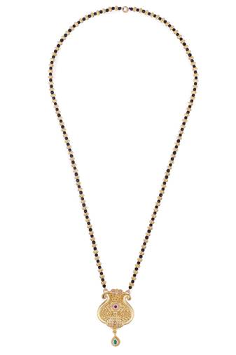 Traditional oval and kalash shape golden balls gold plated long bead chain mangalsutra for women