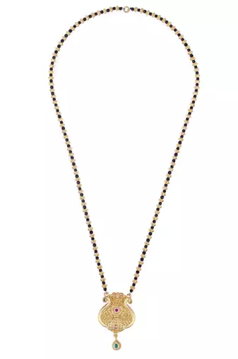 Traditional oval and kalash shape golden balls gold plated long bead chain mangalsutra for women