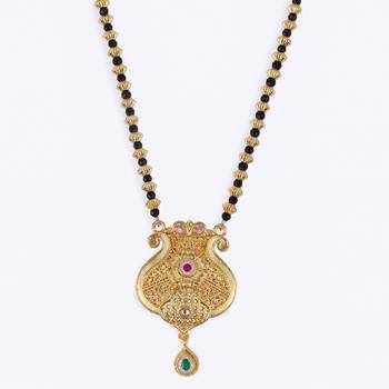 Traditional oval and kalash shape golden balls gold plated long bead chain mangalsutra for women 2