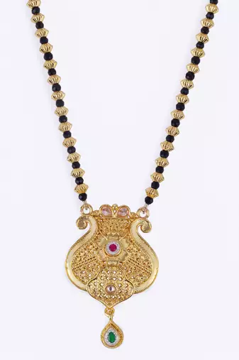 Traditional oval and kalash shape golden balls gold plated long bead chain mangalsutra for women