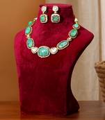 Gold plated sage green kundan necklace set