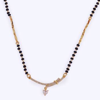 Traditional heart shape cz studded gold plated adjustable chain mangalsutra for women 2