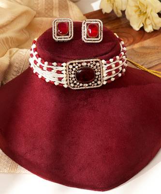 Gold plated red stone kundan Choker necklace set 1