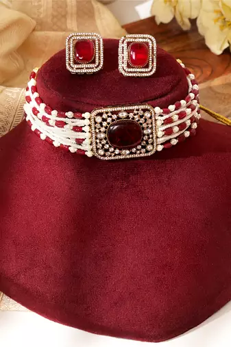 Gold plated red stone kundan Choker necklace set