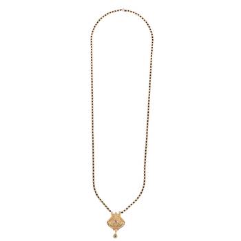 Traditional oval and peacock design gold plated mangalsutra for women 1