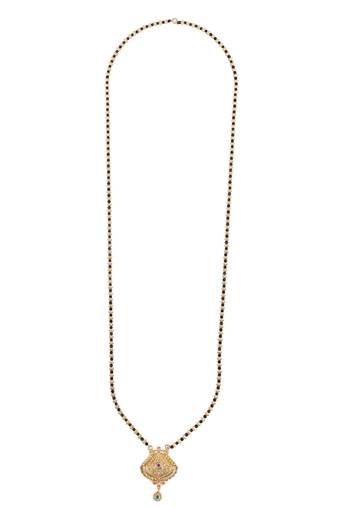 Traditional oval and peacock design gold plated mangalsutra for women