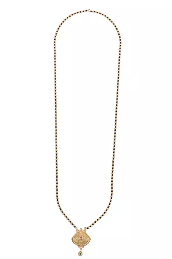 Traditional oval and peacock design gold plated mangalsutra for women