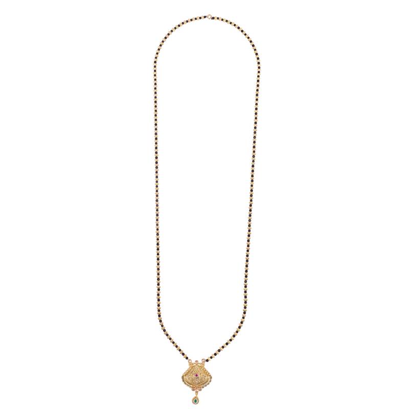 Traditional oval and peacock design gold plated mangalsutra for women