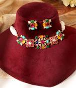 Gold plated multicolor kundan necklace set