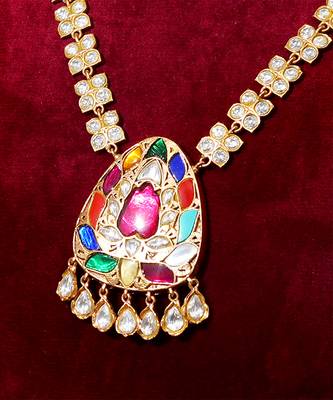 Gold plated multicolor kundan necklace set 2