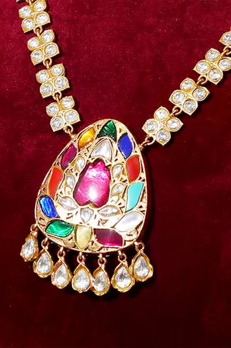 Gold plated multicolor kundan necklace set