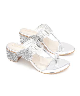 Silver embroidered Kolhapuri block heels 2
