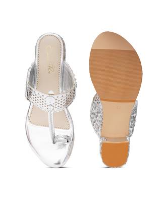 Silver embroidered Kolhapuri block heels 5
