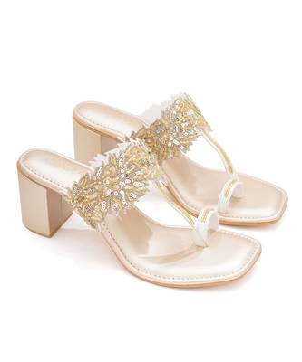 Gold embroidered Kolhapuri block heels 1